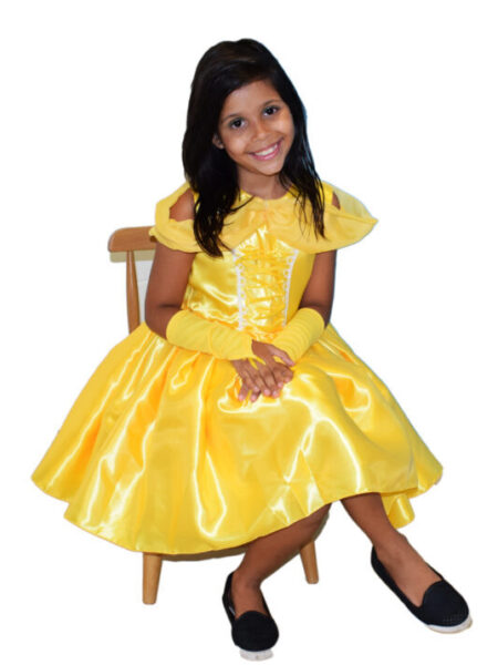 FANTASIA PRINCESA BELA CURTO + LUVA INFANTIL