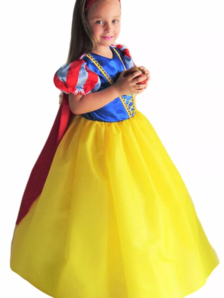 FANTASIA PRINCESA BRANCA DE NEVE LUXO ARAMADO COM LUVA E CAPA LONGO INFANTIL