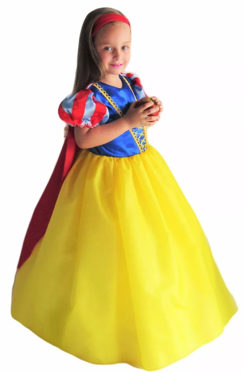 Fantasia Princesa Branca De Neve Luxo Aramado Com Luva E Capa Longo Infantil Partylight 9565