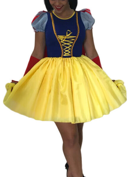 FANTASIA BRANCA DE NEVE CUTE ADULTO COM LUVA E CAPA