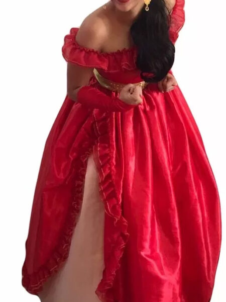 FANTASIA PRINCESA VERMELHO LONGO COM LUVA  ADULTO