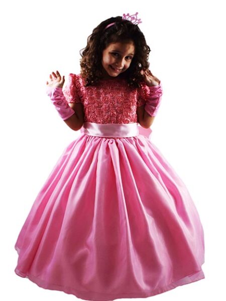 VESTIDO PRINCESA ARIEL BARBIE ROSA DE LUXO COM FAIXA TIARA E LUVA