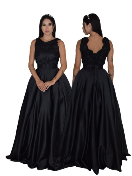 VESTIDO DE MADRINHA FORMATURA FESTA 15 ANOS COM RENDA BRILHO DE LUXO PRETO