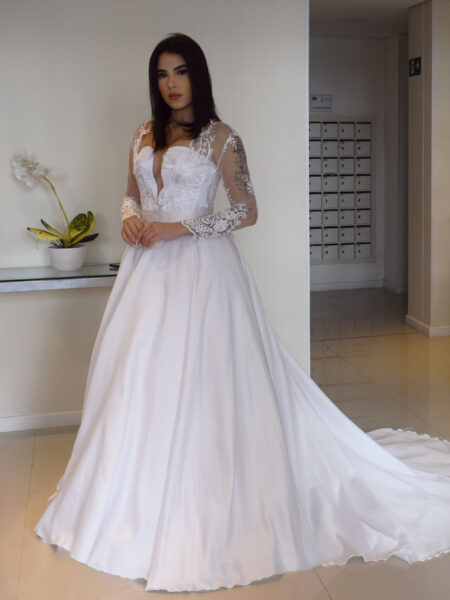 VESTIDO DE NOIVA CASAMENTO COM CAUDA + VÉU CURTO DE BRINDE